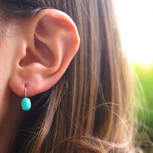 14Kt Solid Gold Turquoise Drop Earrings For Women, Turquoise Oval Dangle Earrings, 14K Gold Gemstone Earrings, October Birthstone Earrings