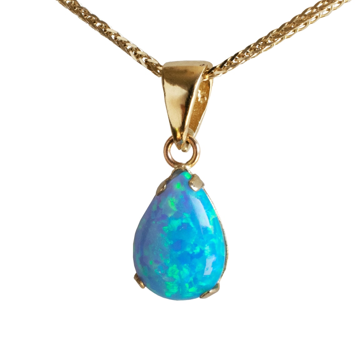 Blue Opal Pendant 14k Gold Pendant Gold Opal Pendant Blue | Etsy