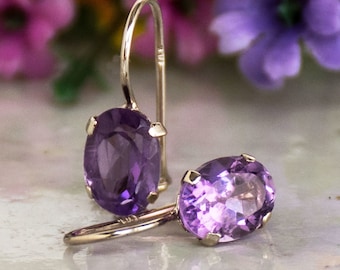 14K Solid Gold Gemstone Earrings, Amethyst Earrings, Purple Birthstone Earrings, Statement Earrings, Amethyst Jewelry, Mother's Day Gift