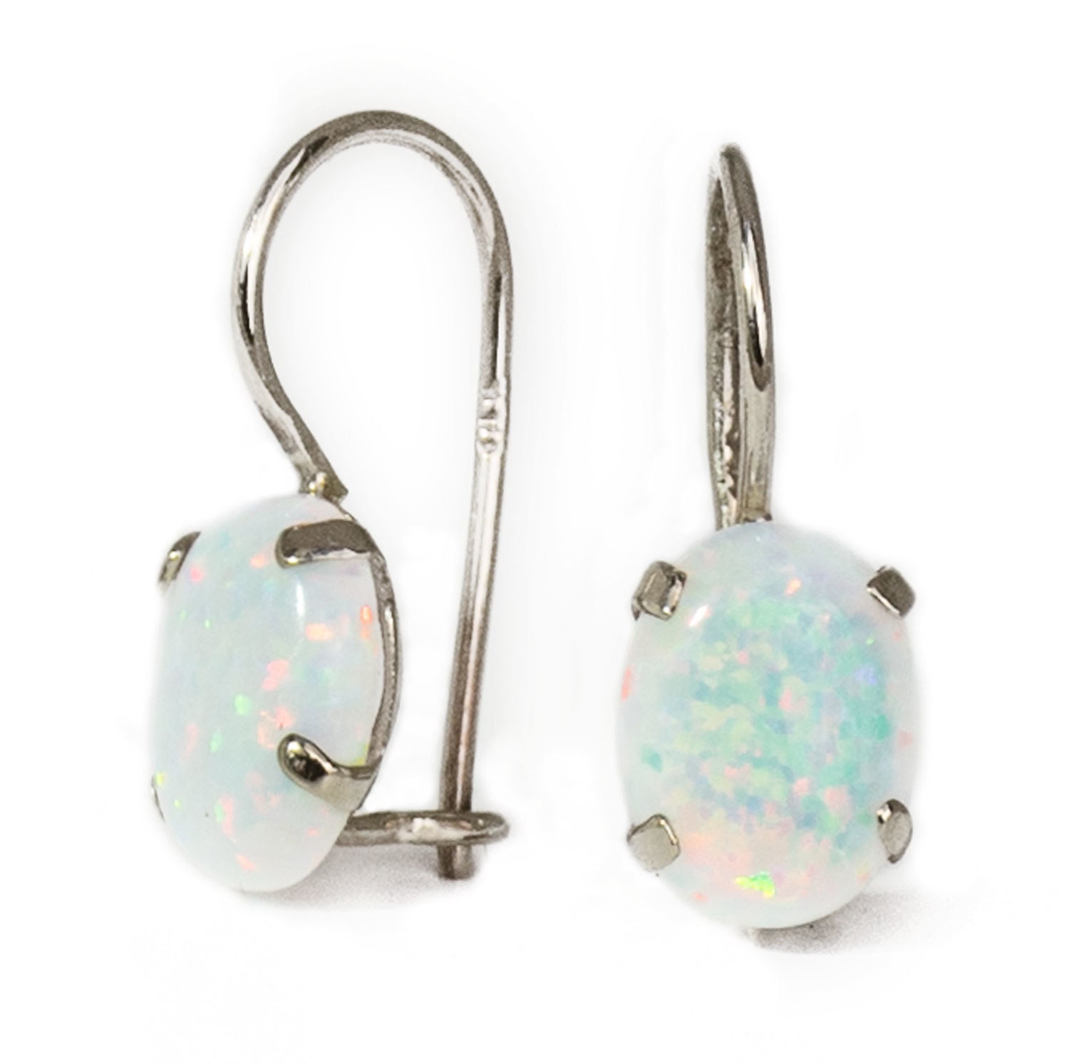 14K Gold Opal Drop Earrings 6X8 Mm White & Blue Opal Gemstone | Etsy
