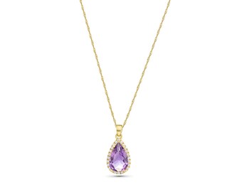 Vintage-Inspired 14K Gold Amethyst Necklace, Large Natural Amethyst Halo Pendant, Unique Witch Necklace, Elegant Gift for Her