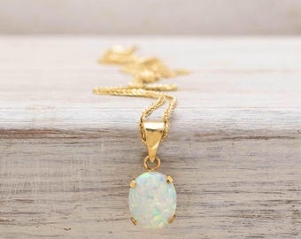 White Opal Necklace, 14k Gold Opal Necklace, 14K Gold Necklace Pendant, Gold Opal Pendant, October Birthstone Necklace, Dainty Opal Necklace