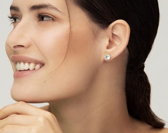 Blue Topaz Gold Stud Earrings For Women, 14Kt Solid Gold Earrings Studs, Blue Gemstone Studs, November Birthstone Earrings, 6 Prong Setting