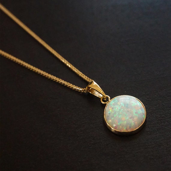 White Opal Necklace 14K Gold Necklace 