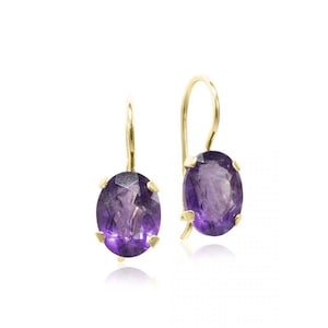 Amethyst Drop Earrings, 14K Solid Gold Earrings, Purple Gemstone Earrings, 14K Gold Amethyst Earrings, Purple Dangle Earrings, Fine Jewelry