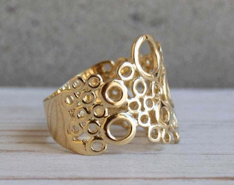14K Bohemian Gold Ring, Statement Ring, Art Deco Gold Ring, Girlfriend Gift, Shaped Ring, Avant Garde Ring, Maze Gold Ring, Puzzle Gold Ring