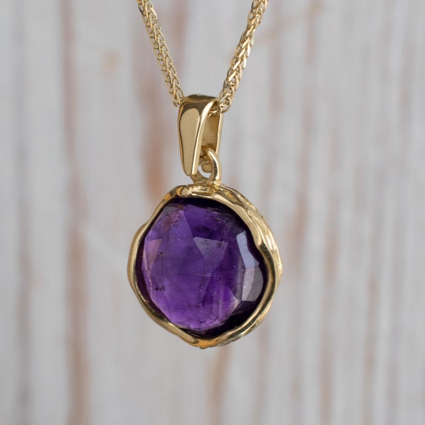 Amethyst Pendant Necklace, Natural Amethyst Necklace, 14K Gold Pendant Necklace, Gemstone Necklace Gold, Vintage Style Pendant, Fine Jewelry