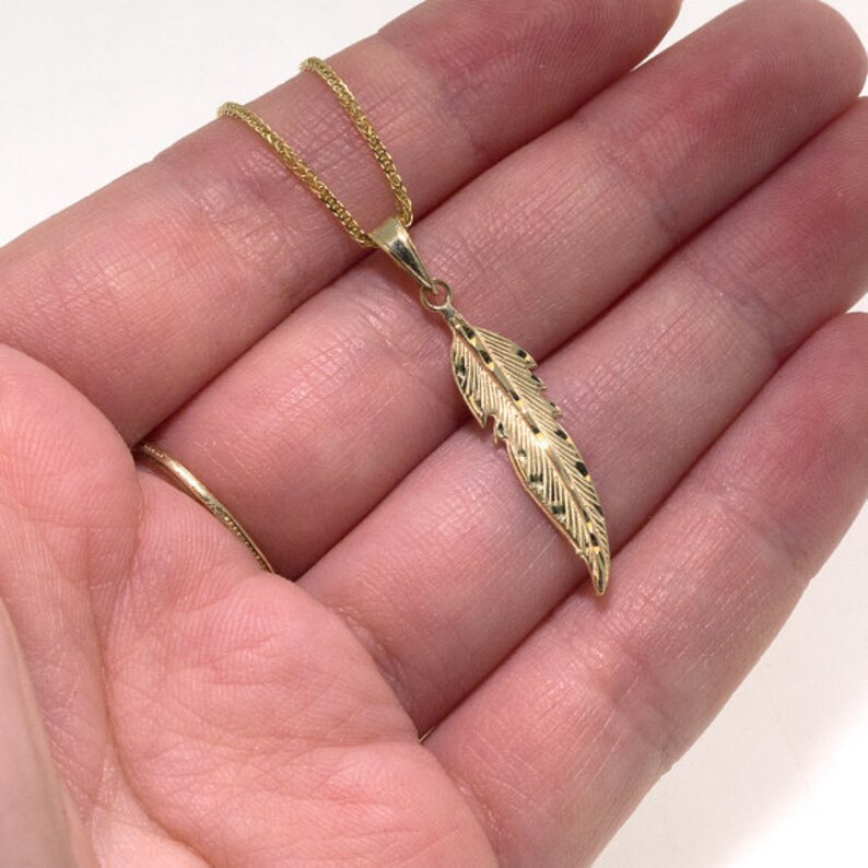 Gold Feather Pendant Feather Necklace 14K Gold Pendant Etsy