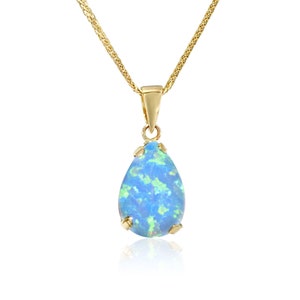 Teardrop Blue Opal Pendant, 14k Gold Opal Pendant, Small Opal Pendant, Solid Gold Pendant, 14K Gold Gemstone Nekclace, October Gemstone image 6