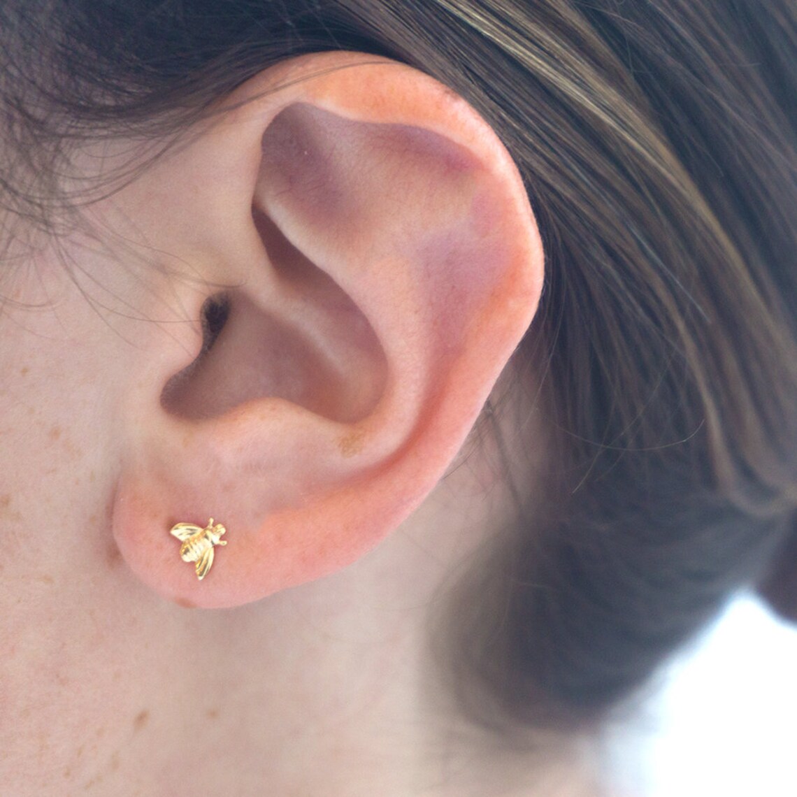 14K Solid Yellow Gold Bee Earrings 14K Soild Gold Bee Etsy