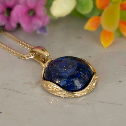 Lapis Lazuli Necklace 14K Solid Yellow 