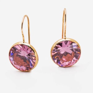 Pink Cubic Zirconia Earrings, 14K Gold Earrings ,pink Earrings ...