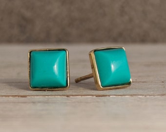 14K Gold Turquoise Stud Earrings, Turquoise Jewelry, December Birthstone, Delicate Earrings, Minimalist Earrings, Personalized Gift