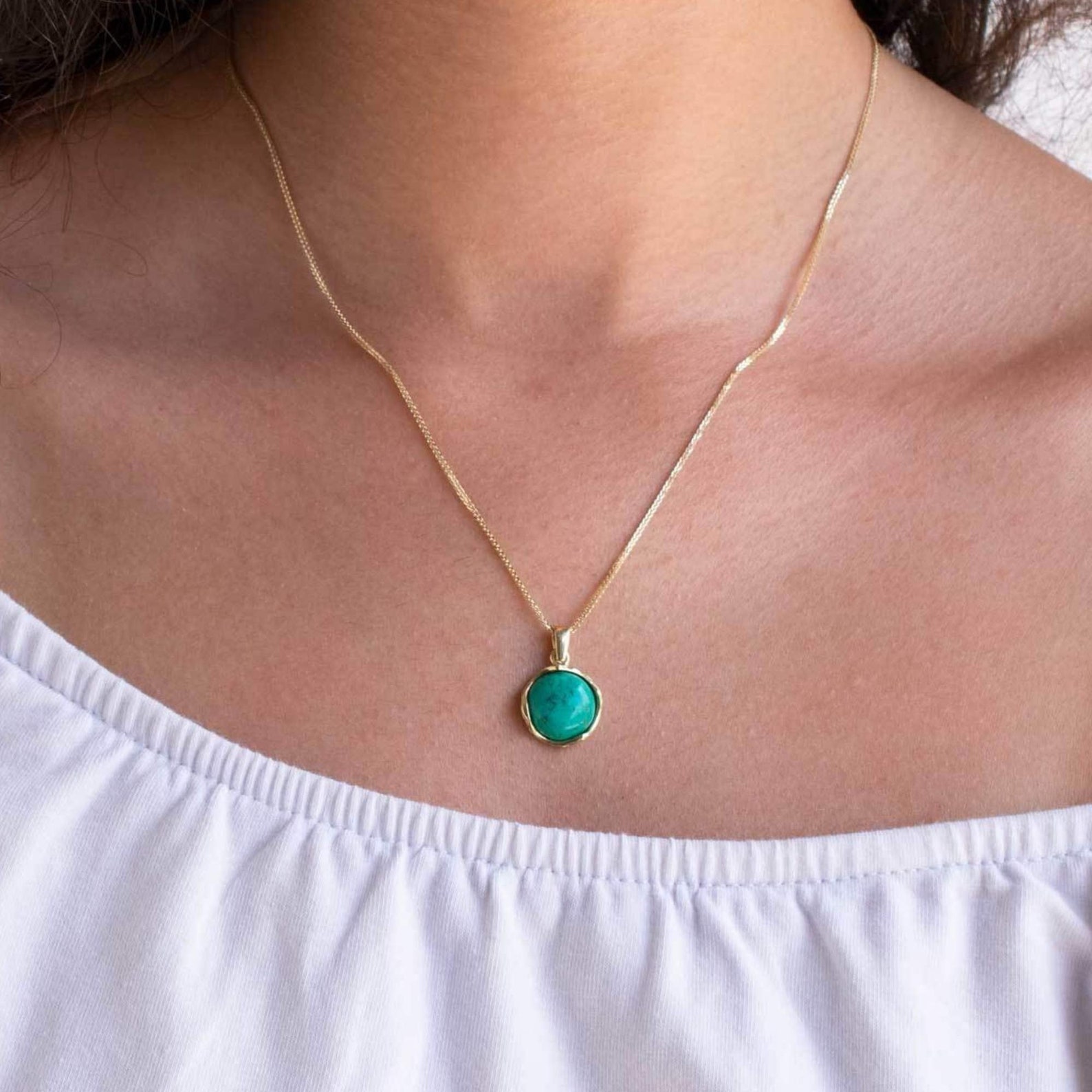 Vintage Style Necklace 14K Gold Turquoise Pendant Turquoise Etsy