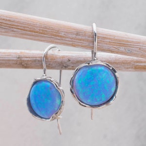 Vintage Blue Opal Earrings, 14K White Gold Earrings, Statement Earrings, October Birthstone, Opal Jewelry, Unique Earrings, Anniversary Gift