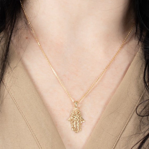 14K Yellow Gold Hamsa Necklace Gold Hamsa Pendant Gold Hamsa