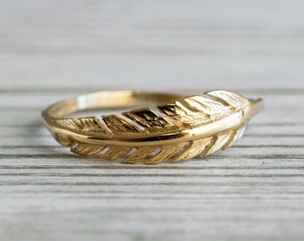 14K Solid Yellow Gold Feather Ring, Dainty Fetaher Ring, Promise Gold Ring, Christmas Gift, Handmade , Gift For Her