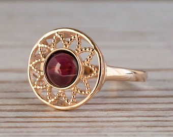 14k Rose Gold Ring, Garnet Ring, Solid Gold Ring, Garnet Jewelry, Statement Ring, Vintage Ring, January Ring, Cocktail Ring, Gemstone Ring