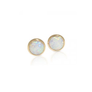14K Yellow Gold 4 Mm White Opal Round Earrings Tiny Studs - Etsy
