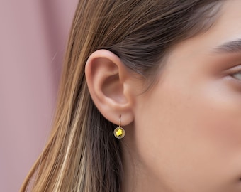 Citrine Earrings, 14K Gold Earrings Dangle, Citrine Drop Earrings, Round Citrine Earrings, Birthstone Earrings Gold, Fine Jewelry, Real Gold