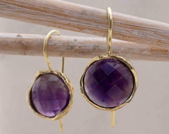 Amethyst Tropfen Ohrringe, 14K Gold Tropfen Ohrringe, Amethyst Baumeln Ohrringe, Massivgold Ohrringe, Februar Geburtsstein, Feiner Schmuck, Echtgold
