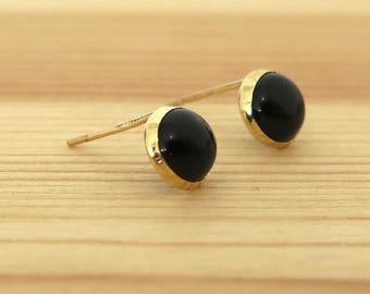 Black Onyx, 14K Earrings, Dainty Earrings, Gemstone Jewelry, Tiny Stud Earrings, Minimalist Earrings, Statement Earrings, Black Earrings