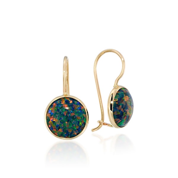 Opal Earrings, 14k Gold Earrings, Gold Dangle Earrings, Opal Jewelry, Black Opal, Dainty Earrings, October Birthstone, Earrings For Women