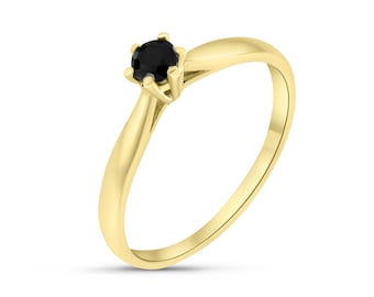 14K Yellow Gold Onyx Solitaire Ring, Dainty Onyx Stone Ring, Onyx Jewelry, Black Stone Gold Ring, Statement Round Ring, Rings For Women