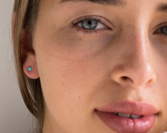 14K Gold Opal Studs, Blue Opal Earrings, Gold Stud Earrings, 14K Gold Earrings, Solid Gold Earrings, Girls Earrings, October Birthstone