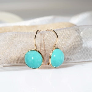 14k Gold Turquoise Earrings, Blue Earrings, Turquoise Jewelry, Bohemian Earrings, Dangle Earrings, Birthstone Jewelry, Gift for Women image 1