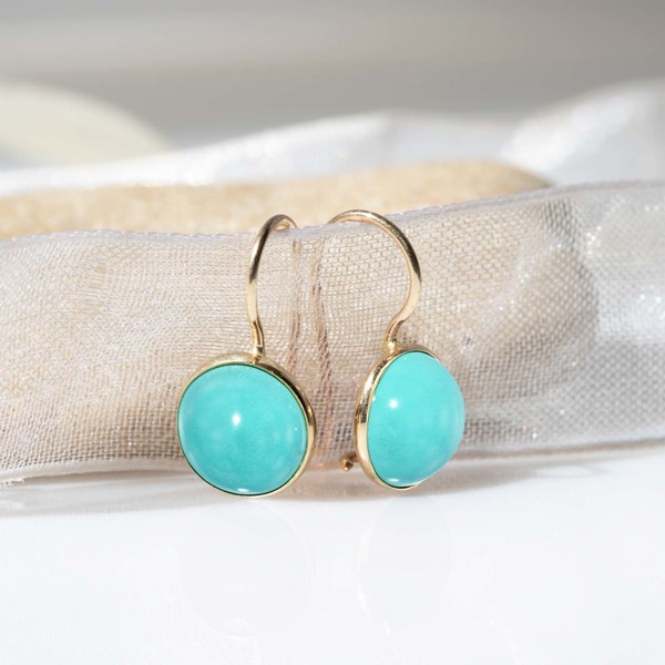 14k Gold Turquoise Earrings, Blue Earrings, Turquoise Jewelry, Bohemian Earrings, Dangle Earrings, Birthstone Jewelry, Gift for Women