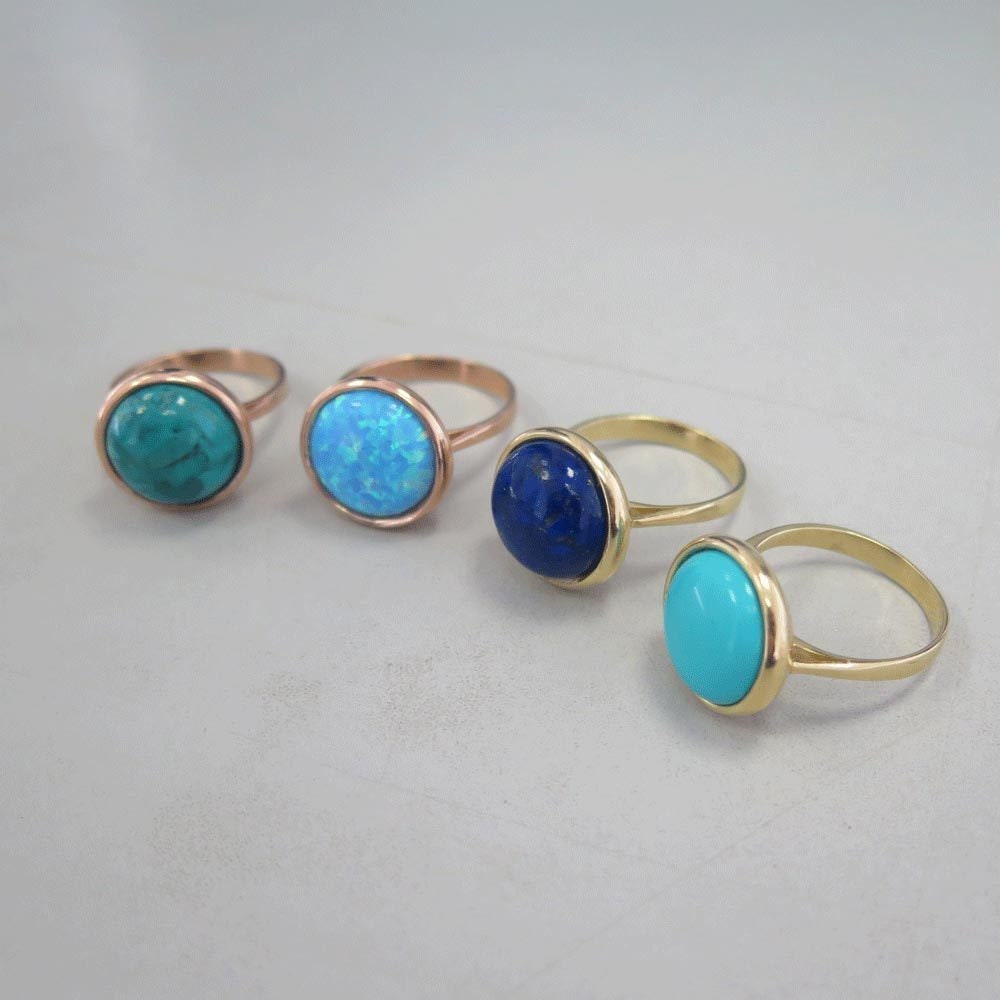 Statement Ring Turquoise Gold Ring Yellow Gold Rings Blue - Etsy