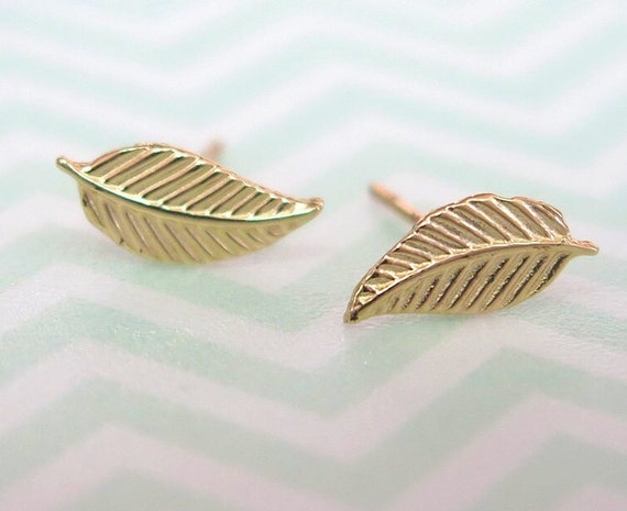 14K Solid Yellow Gold Leaf Earrings 14K Soild Gold Leaf Earrings