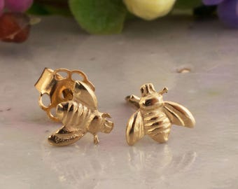 Gold Bee Earrings, Second Hole Studs, Tiny Gold Studs, 14k Gold Studs, Gift for Niece, Dainty Gold Studs, Cute Gold Studs, Bee Jewelry, Boho