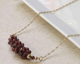 Gold Garnet Necklace, Gemstone choker, Bar Necklace, Fine Jewelry, Real Gold Necklace, Dainty Garnet Necklace, 14K Gold Necklace, Solid Gold