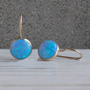 Blue Opal Earrings 14K Gold Earrings October Birthstone | Etsy