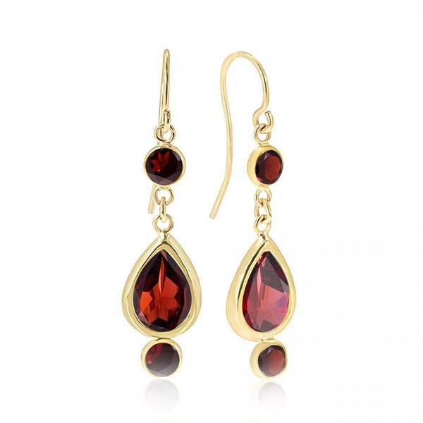 14K Gold Garnet Long Earrings, January Birthstone, Garnet Gold Jewelry, Garnet Drop Earrings, Delicate Earrings, Dangle Earring, Red Earring