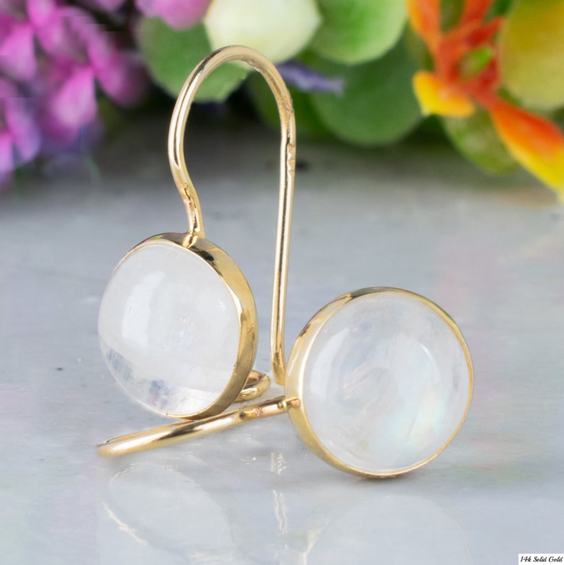 Wedding Earrings Dangle Earrings 14k Gold Earrings Geometric Earrings Handmade Jewelry Moonstone Earrings Simple Gold Earrings