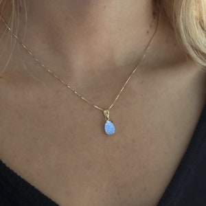 Blue Opal Necklace, Solid Gold Necklace For Women, Opal Teardrop Necklace, Dainty Opal Necklace, Short Necklace, Fine Jewelry, 14K Jewelry image 5