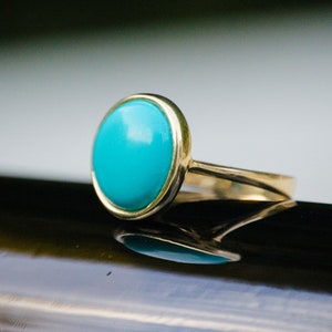 Statement Ring, Turquoise Gold Ring, Yellow Gold Rings, Blue Turquoise Ring, Bohemian Ring, Turquoise Jewelry, Vintage Ring, Birthstone Ring