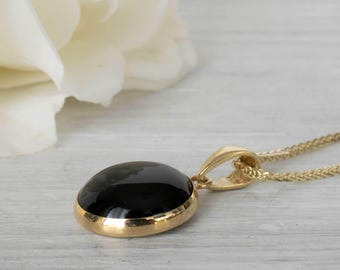 Black Onyx Necklace, 14K Solid Yellow Gold Pendant, December Birthstone Necklace, Dainty Gold Necklace, Black Onyx Pendant Necklace