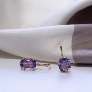 14K Solid Gold Gemstone Earrings, Amethyst Earrings, Purple Birthstone Earrings, Statement Earrings, Amethyst Jewelry, Mother's Day Gift image 6