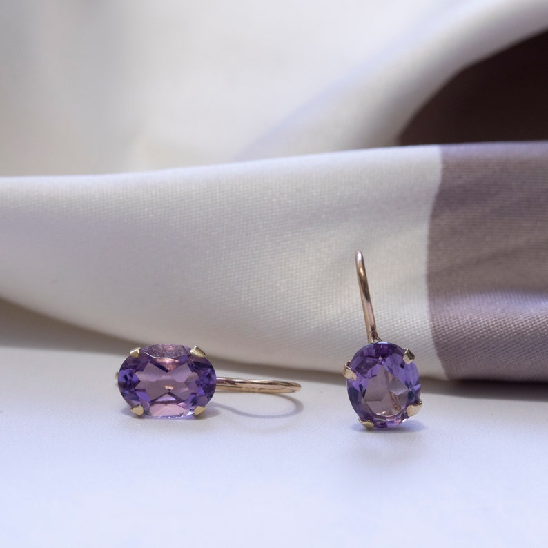 14K Solid Gold Gemstone Earrings Amethyst Earrings Purple - Etsy