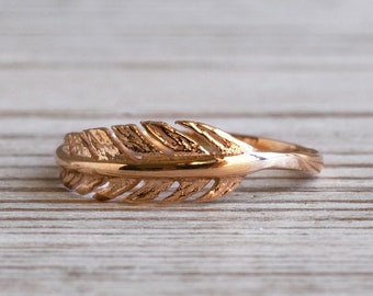 14K Rose Gold Feather Ring | Feather Gold Ring | 14K Rose Gold Ring | Dainty Ring | Dainty Gold Ring | Statement Ring | Promise Ring
