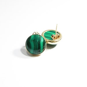 14K Gold  Malachite Earrings, Stud Earrings, Gemstone Earrings, Statement Earrings, Dainty Earrings, Green Gemstone, Bridesmaid Gift