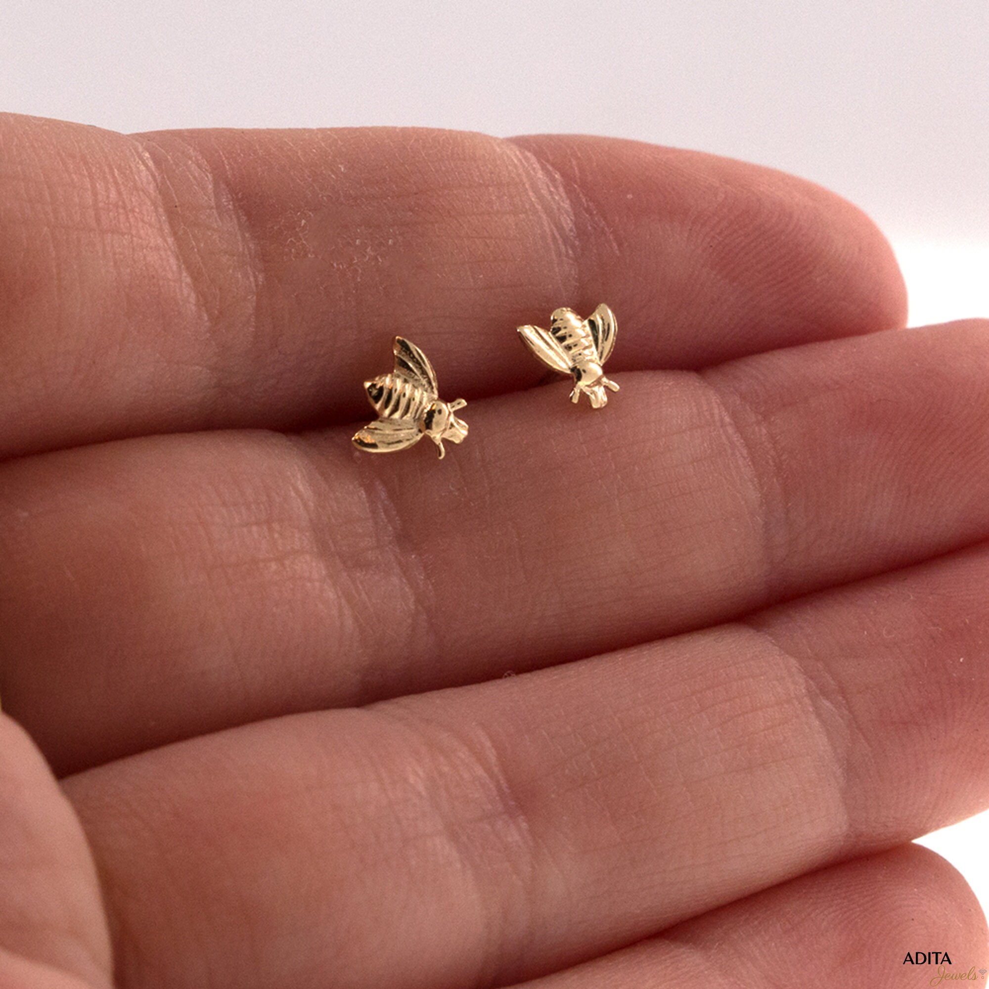 The Big Blue Bee Earrings in Gold (Pierced) main image 1