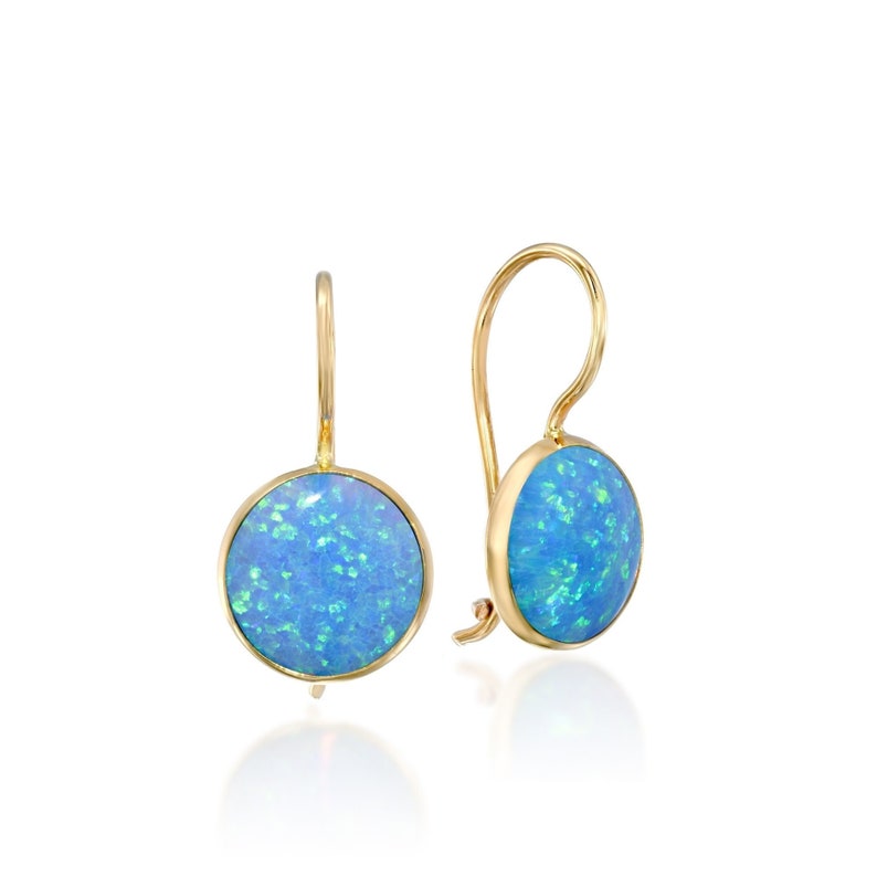 Opal Earrings 14K Solid Gold Earrings Opal Jewelry Blue Etsy