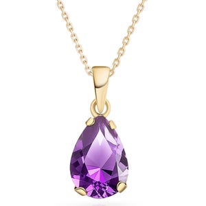 14K Yellow Gold Amethyst Pendant Necklace, Gold Plated Silver Chain, Elegant Crystal Necklace, Handmade Jewelry, Unique Gift for Her