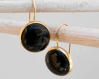 Boucles d'oreilles noires, boucles d'oreilles tendance, boucles d'oreilles en or 14 carats, boucles d'oreilles bohèmes, boucles d'oreilles en onyx, boucles d'oreilles pendantes, cadeau pour femme, bijoux faits main