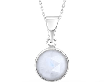 Mystical moonstone necklace, glowing white gemstone pendant in white gold, June birthstone jewelry, stylish birthstone necklace